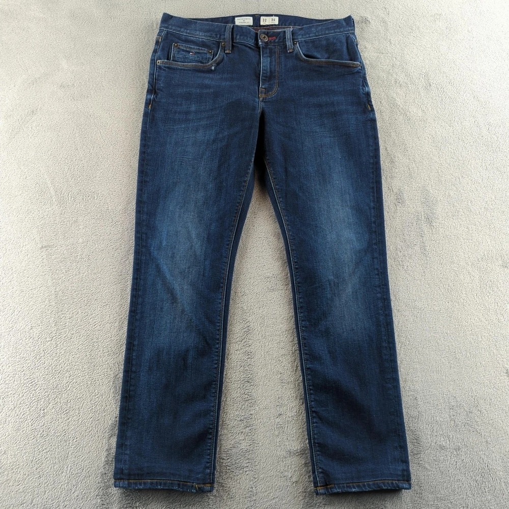 Tommy Hilfiger Jeans 32x30* Blue Dark Wash Denton Straight Faded Whiskers